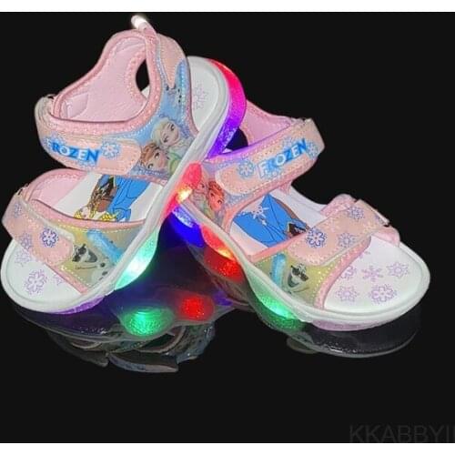 Disney Frozen Elsa Anna Girls Sandals with LED Light Princess Kids Soft Summer Shoes Childrens Cartoon Beach Sandals