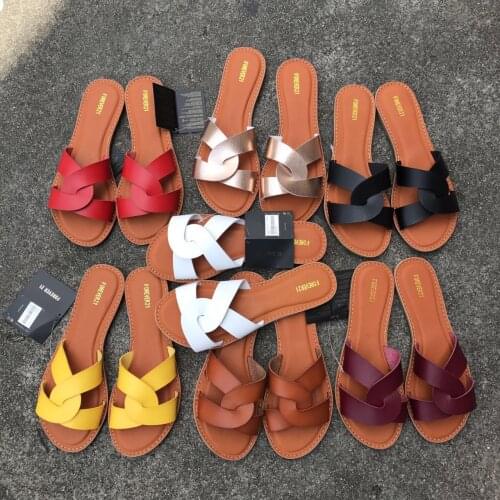 Mr Co Summer Women Sandals Shoes Style Fashion PU Leather Interlocking Surface Female Slippers Solid High Quality Woman Slides