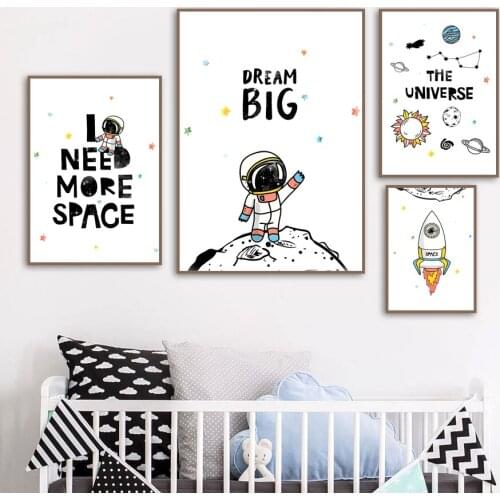 Nordic Painting Art Decor Picture Astronaut Rocket Planet Home Decor Quality Canvas Poster Nursery Kids Room Wall Decor A982