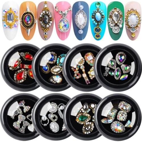 Mix Crystal AB Nail Rhinestones 3D Alloy Nail Art Decorations Shiny Bow Retro Jewelry Ornament DIY Gel Gems Manicure Accessories