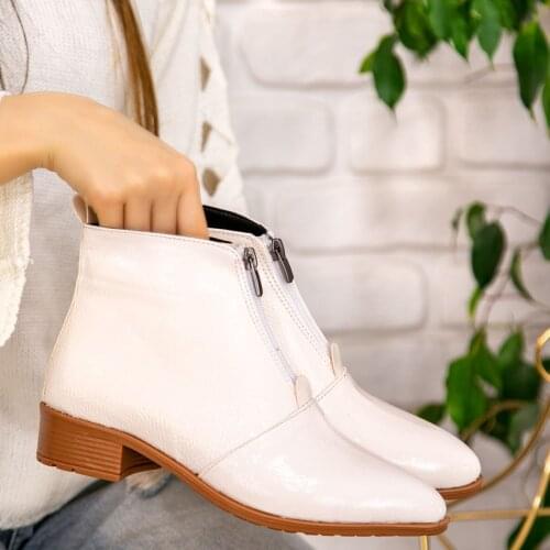 Tonar Zella the Cream Patent Leather Women 'S Boots New Season Winter Zipper Detail