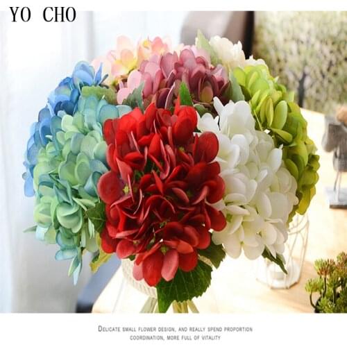 YO CHO Colorful Wedding Artificial Hydrangea Flowers Branch 1 Big Head Silk Floral for Home Party Birthday Decorative Fake Flore