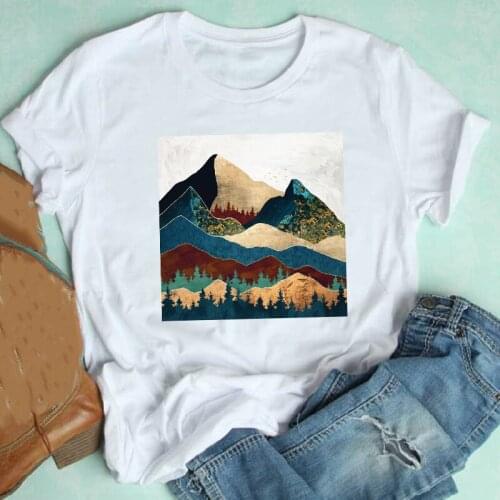 Women Short Sleeve Mountain Printing Casual 2021 Fashion Spring Summer Clothes Print Tshirt Female Tee Top Graphic T-shirt