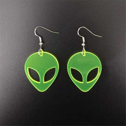 Cute Fluorescent Green UFO Acrylic Drop Earrings For Women Funny Transparent Alien Dangle Earrings Novelty Jewelry