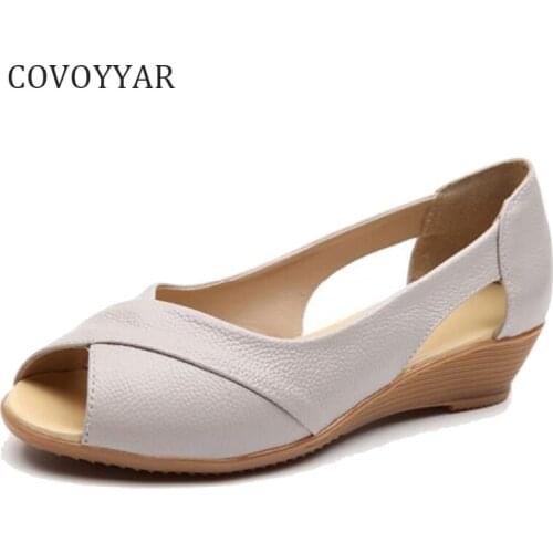 COVOYYAR 2021 Peep Toe Breathable Women Sandals Summer Cut Out Cover Heel Solid Ladies Shoes Slip On Wedges Shoes Women WFS866