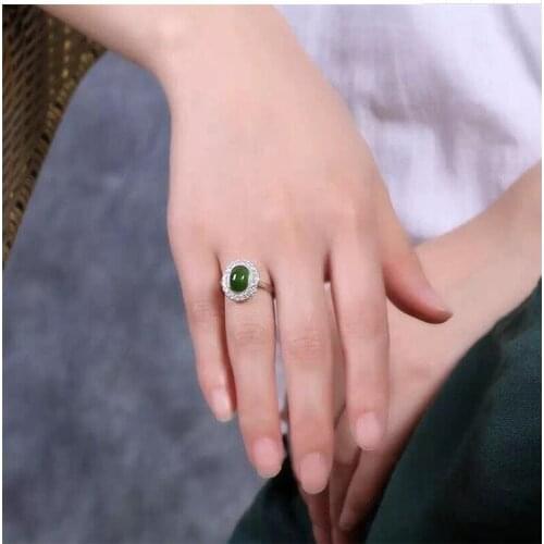 Free shipping Woman Ring Natural Hetian Jasper Ring 925 sterling silver Ring Wholesales Fine jewelry Gem Size 7*9mm