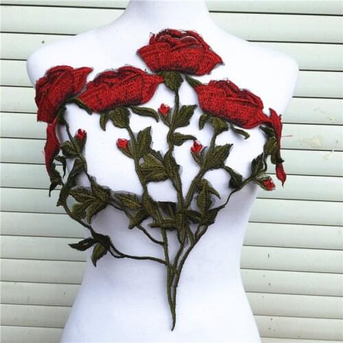 1Pcs large Size Embroidered Rose Flower Lace Collar Neckline Venise Applique Embroidery Sewing on Patches Sewing Accessories