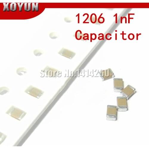 100pcs 1206 1nF X7R Error 10% 50V 1206 102 smd capacitor