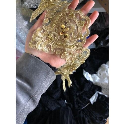 17 yards High Quality Luxury Bead Gold Lace Trims DIY Dress Accessories Gold Lace Fabric 12.5cm