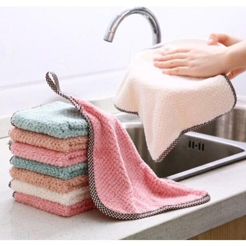 2pcs Kitchen Towel Cleaning Cloth Nonstick Oil Coral Velvet Hanging Hand Towels Dishclout Washing Windows Car Floor Clean Tool