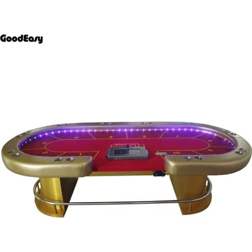 280*140cm Casino Poker Table with LED light Texas Hold'em Baccarat Square Tbale with 10 Players 6Colors