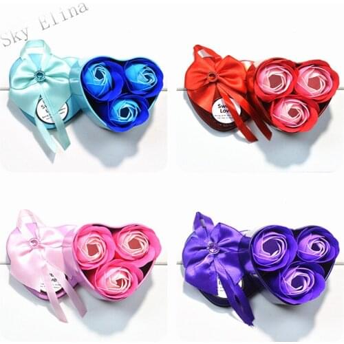 3Pcs Heart Scented Bath Body Petal Rose Flower Soap Wedding Decoration Gift Best Valentines Soap Foam Flower 5Z