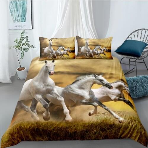 3D Duvet Cover Sets Bedding Set Quilt Comforther Covers Bed linens Full Twin Single Double Size Animal White Horse Bed Linens