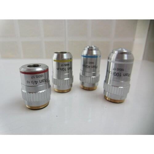 4X, 10X, 40X, 100X 4PCS L=195 Plan Achromatic Bio-Microscope Biological Microscope Objective Lens Thread Diameter 20.2MMx0.705