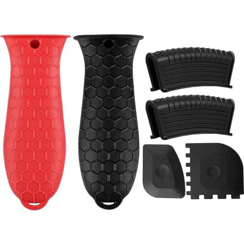 6 Pieces Pan Handle Sleeve Pot Holders Cover Silicone Hot Handle Holder Non Slip Rubber Pot Holders Pans Handle Parts