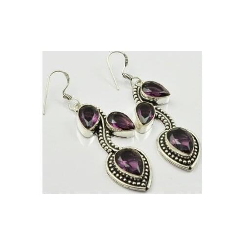 Amethysts, Silver Overlay on Copper Earrings, , 60mm , E1932
