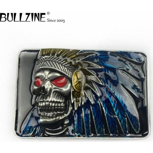 Bullzine skull belt buckle with pewter finish FP-03450 suitable for 4cm width belt
