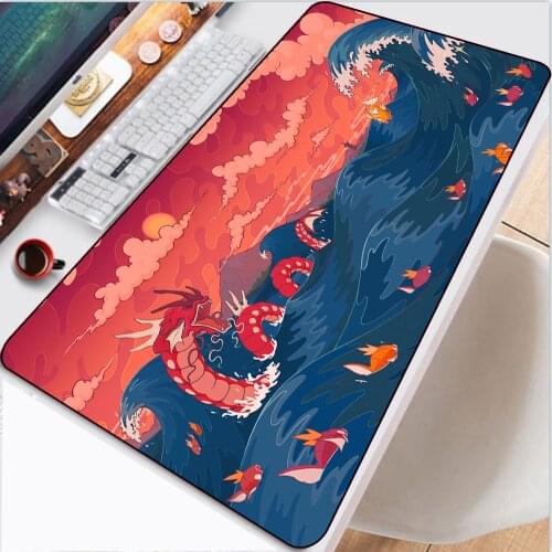 RGB anime ocean wave large gaming mouse pad LED light office game accessories dask mat XXL waterproof household carpet mats