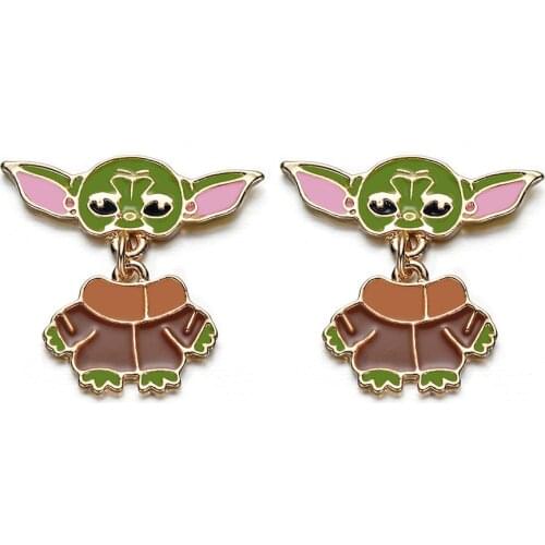 DCARZZ Small Baby Stud Earrings Girl Cute Star Mandalorian Classic Jewelry Green Enamel Pretty christmas Earrings Women Gift