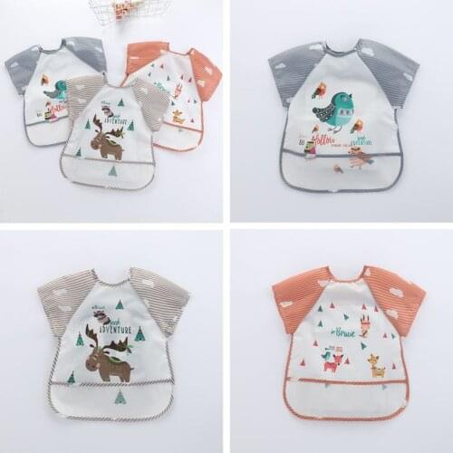 Baby Bibs Waterproof Short Sleeve Cartton Boy Girl Bibs Kids Burp Cloth Feeding Baby Bib