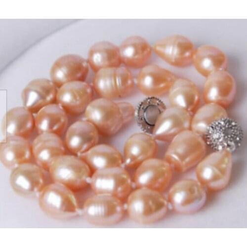 Elegant 12-13mm south sea gold pink baroque pearl necklace18inch 36"