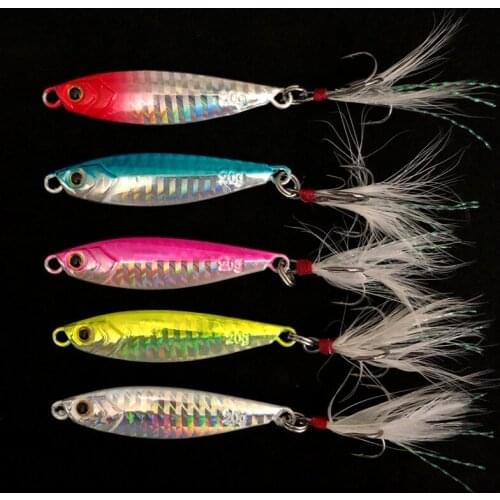 Long Cast Shore Throwing Slow Shaking Fake Fluorescent Hard Bait featherFish Hook Luya Plate Swinging Metal Bait Fishing Gear