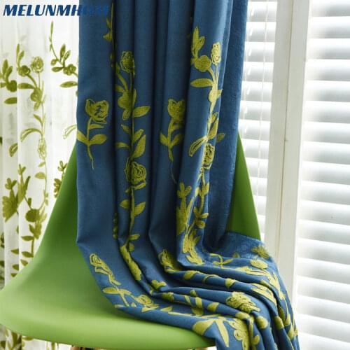 Finished Faux Linen Embroidered Leaf Shading Curtains for Bedroom Living Room Fabric Tulle Curtain for Kitchen Window Treatments