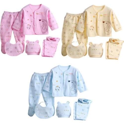 5-Piece Baby Cotton Clothes Pants Set 5 Pcs Newborn Baby Boys Girls Clothes Set Long Sleeve Coat Top Pants Cap Outfit