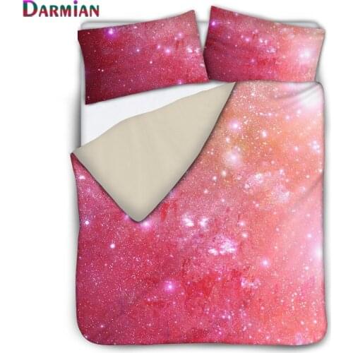 DARMIAN Pink Galaxy Starry Sky Printed Quilt Cover with Zippers 2Pcs Pillowcase Bedding Set Home Texile Duvet Cover for Badroom