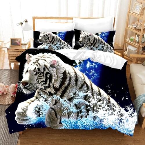 3D Bedding Sets Black Duvet Quilt Cover Set Comforter Bed Linen Pillowcase King Queen 180x210cm Size Animal Tiger Design Printed