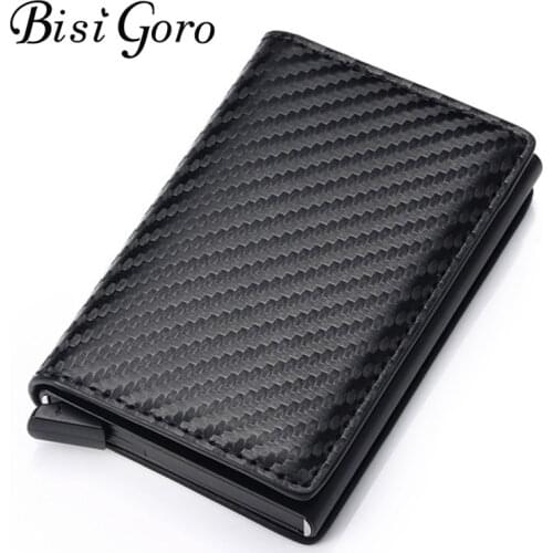 BISI GORO Men Vintage Blocking Rfid Wallet PU Leather Antitheft Credit Card Holder Unisex Security Information Aluminum Purse
