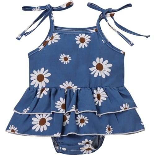 Summer Newborn Infant Baby Girls Romper with Skirt Daisy Print Ruffles Baby Clothing