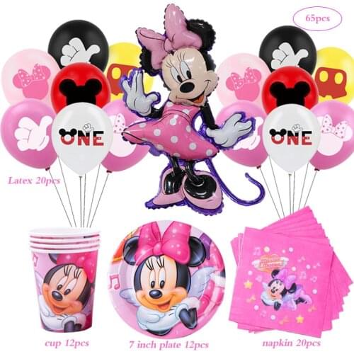 Hot Disney Minnie Mouse Party Supplies Latex balloon Cup Plates Sticker Girls Baby Shower Birthday Party Kidsroom Decorations