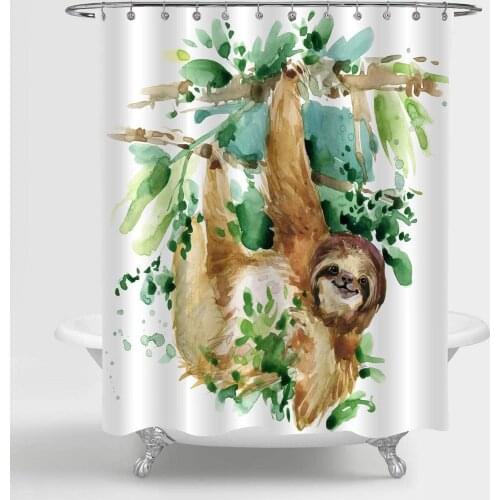 Cartoon Sloth Cute Wild Animal Playing in The Tropical Forest Trees Art Print Bathroom Accessories