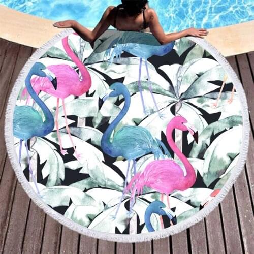 Fashion Flamingo Printing Beach Towels Tropical Printed Large Round Beach Towel Home Decorative Microfiber Fabric Bath Towels