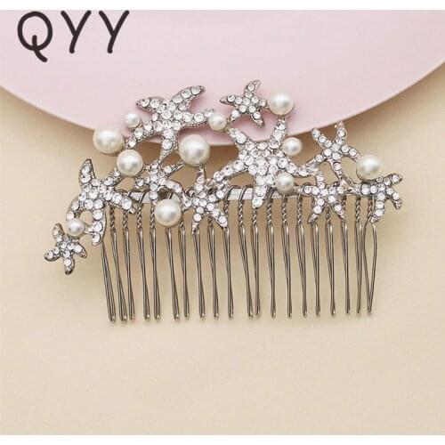 QYY 2019 Starfish Pearls Hair Comb Bridal Fashion Jewelry Wedding Hair Combs Hair Accessories Clips Bridal Headpiece for Women
