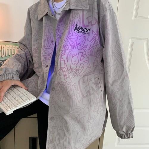 Mens Autumn New Simple Style Lapel Jacket Hip Hop Streetwear Harajuku