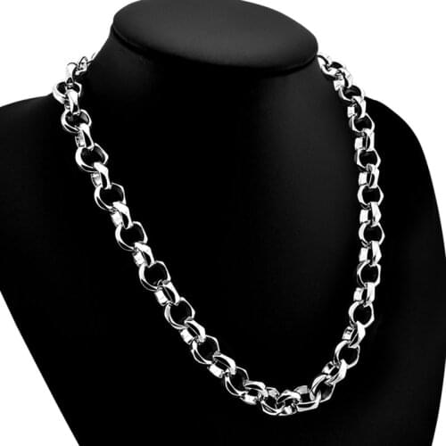 Mens Silver Necklace 925 Sterling Silver Necklace Punk Style Fashion Design 13.5mm51cm Size Solid Silver Necklace Charm Jewelry