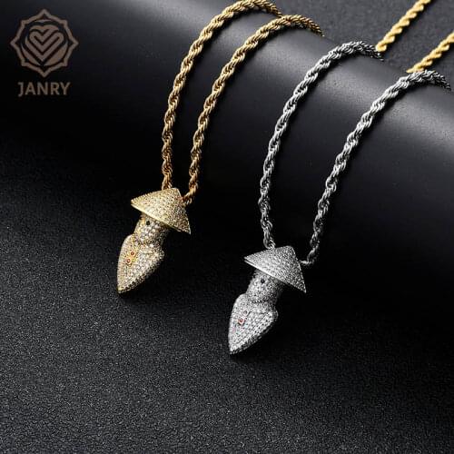 JANRY Personality Hat Person Pendant Necklace Micro-inlaid Zircon Men Women Hip Hop Necklace With 60cm Chain