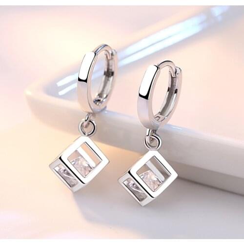 Simple Fashion Square Drop Earrings CZ Zircon 925 Sterling Silver Women Dangle Earring for Wedding Brincos Jewelry