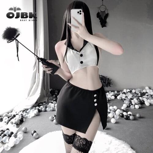 Sexy Cosplay Costumes For Women Hot Secretary Top And Mini Wrap Skirt With Mesh Fishnet Stockings Erotic Office Lady Outfit New