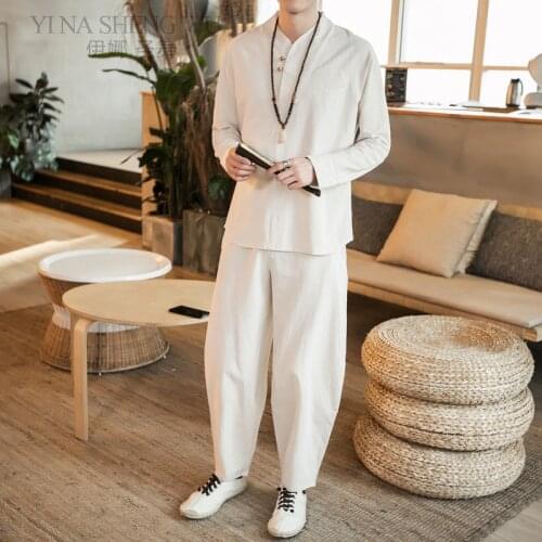 Traditional Japanese Men Fashion New Kimono Yukata Leisure Home Bathrobe Men Casual Solid Pajamas Sleepwear Samurai Clothing Set