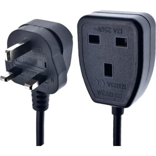 5ft UK BS1362 Power Extension Cord With Fuse, Male Plug to UK Female Socket Power Plug Adapter Cable For Singapore Malaysia