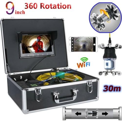 9'' WiFi Pipe Inspection Video Camera Drain Sewer Pipeline Industrial Endoscope support Android/IOS 360 Rotation HD CCD 800 TVL