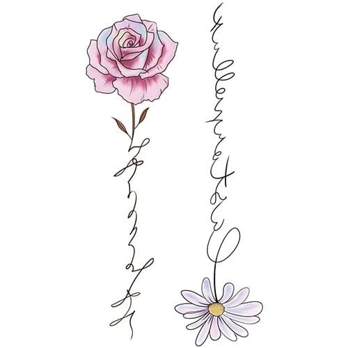 Rose Sunflowers Waterproof Temporary Tattoo Sticker Black English Alphabet Fake Tattoos Flash Tatoos Arm Back Body Art for Women