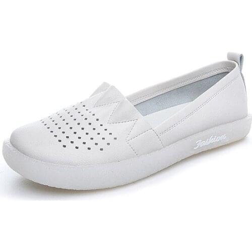 YSHUNIJ 2021 womens summer new breathable soft-soled leather hollow flat shoes for pregnant women plus size womens shoes