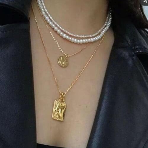 Joolim Jewelry PVD Gold Finish Fashionable Abstact Facial Makeup Pendant Necklace Stylish Stainless Steel Necklace