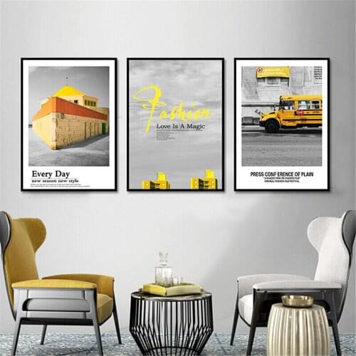 Yellow Architecture Car Sky Picture Poster Canvas Print Painting Wall Art Living Room Home Decoration