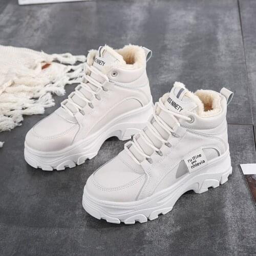 Thick-Soled Womens Cotton Shoes 2020 New Version Trend All-Match Casual Sports Shoes High-Top Warmth White Shoes For Students