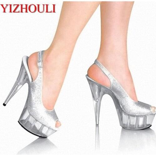 15cm high heel lady shoes nightclub dancing shoes Crystal appeal heel sandals